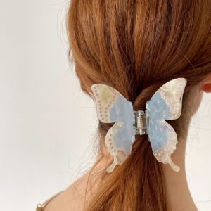Butterfly Crystal Clip Blue in Pink Crystals